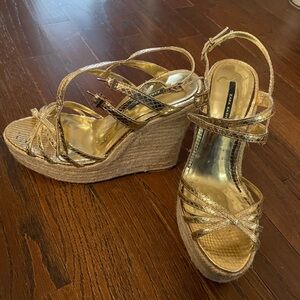Zara gold Espadrille wedge sandal